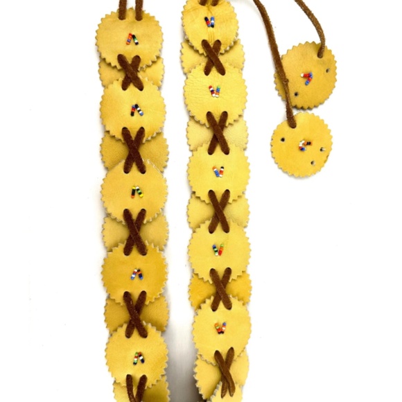 Vintage Western Deerskin Light Brown Beaded Embellished Soft Leather Belt - Picture 8 of 10